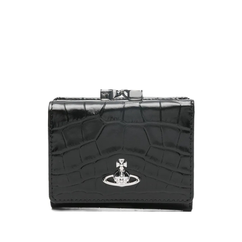 Vivienne Westwood Portemonnee Crocodile-Embossed Black Wallet With Silver Emblem Black