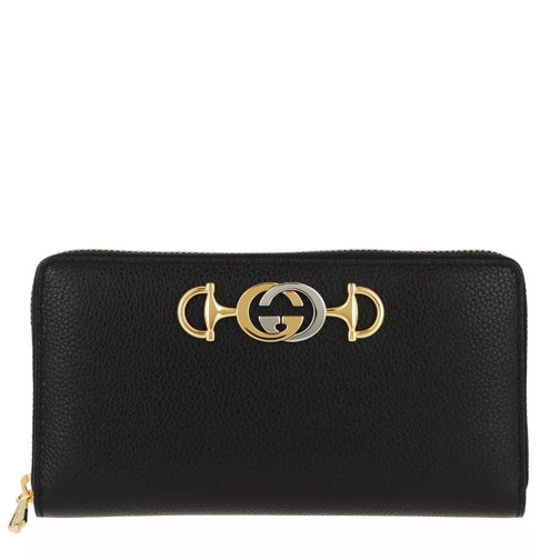 Gucci Zumi Zip Around Wallet Grainy Leather Black Portemonnaie mit Zip-Around-Reißverschluss