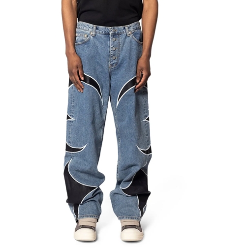 THUG CLUB  TC LEATHER WASHING DENIM PANTS BLU/BLK schwarz