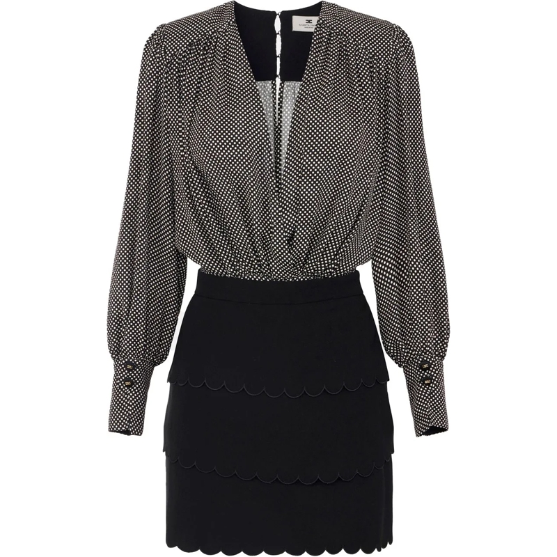 Elisabetta Franchi Robe midi jurk zwart bol schwarz