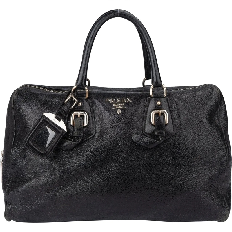 Prada Schultertasche Prada Shimering Leather City Handbag schwarz