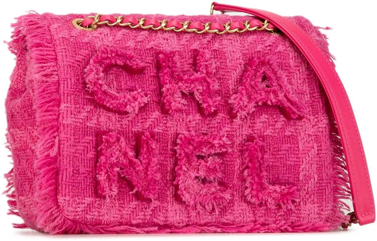 Chanel Hobo bags Wool Tweed Giant Logo Flap in poeder roze