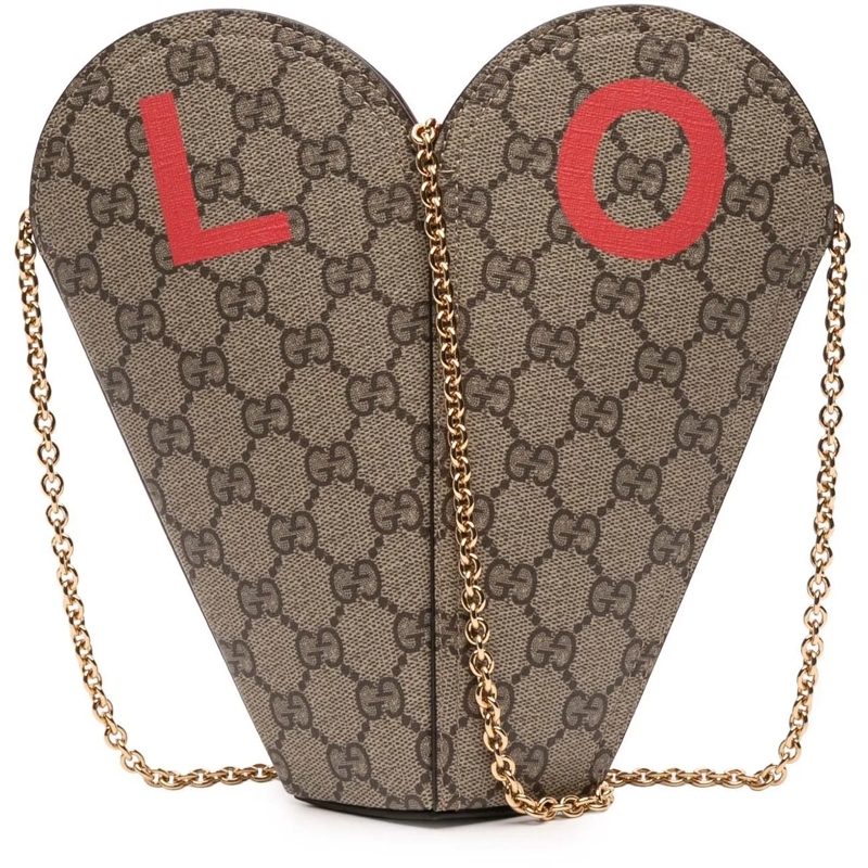 Gucci Schultertasche Valentines Day GG Supreme Love Heart Bag braun