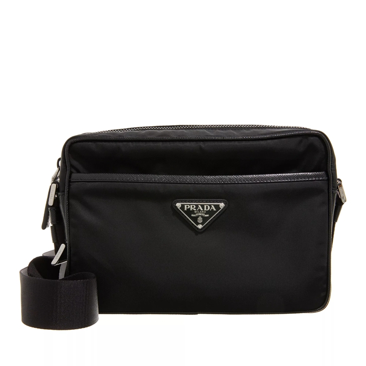 Prada Logo Plaque Messenger Bag Black Crossbody Bag
