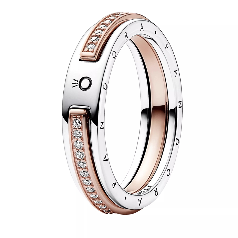 Pandora Pavé Ring Pandora Signature Two-tone Logo & Pavé Ring rose gold