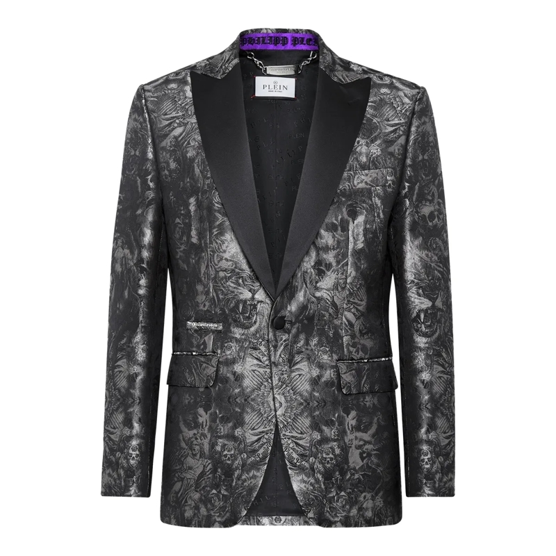 Philipp Plein Blazer Einknopf-Blazer Slim Fit Gothic Plein Mit Schmucks schwarz