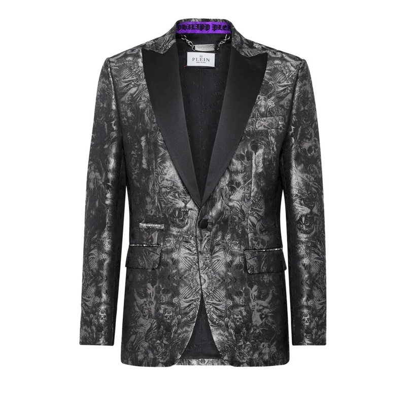 Philipp Plein Blazer Einknopf-Blazer Slim Fit Gothic Plein Mit Schmucks schwarz