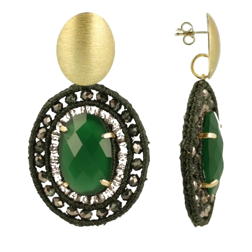 LOTT.gioielli CE SI Filled Oval 2 rings with Stone L Green Drop Earring