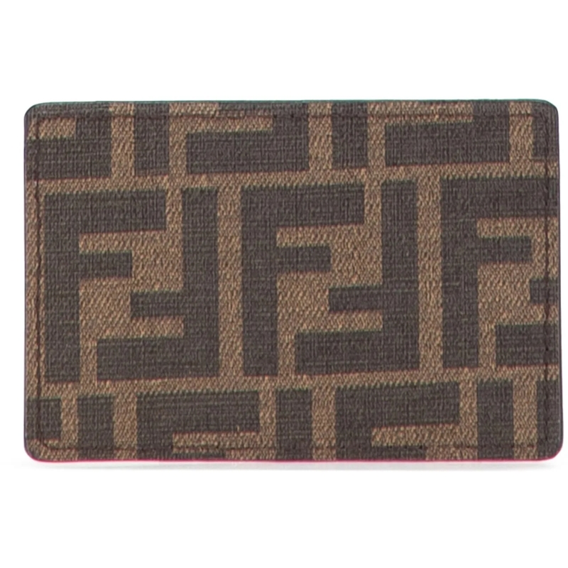 Fendi Geldbörse Zucca Coated Canvas and Leather Card Holder braun