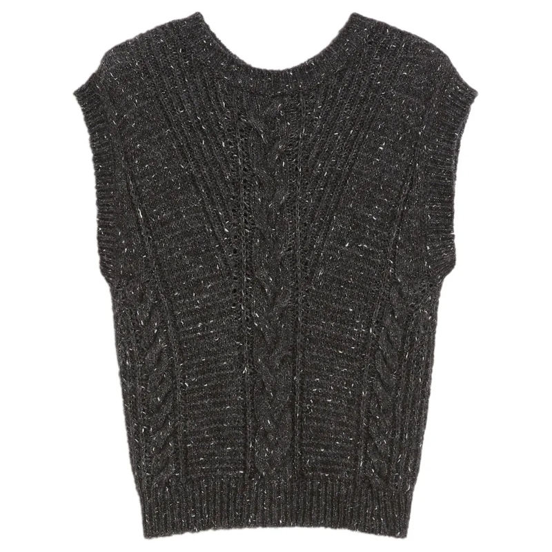 Max Mara Pullover Textured Cable Knit Sleeveless Sweater Black