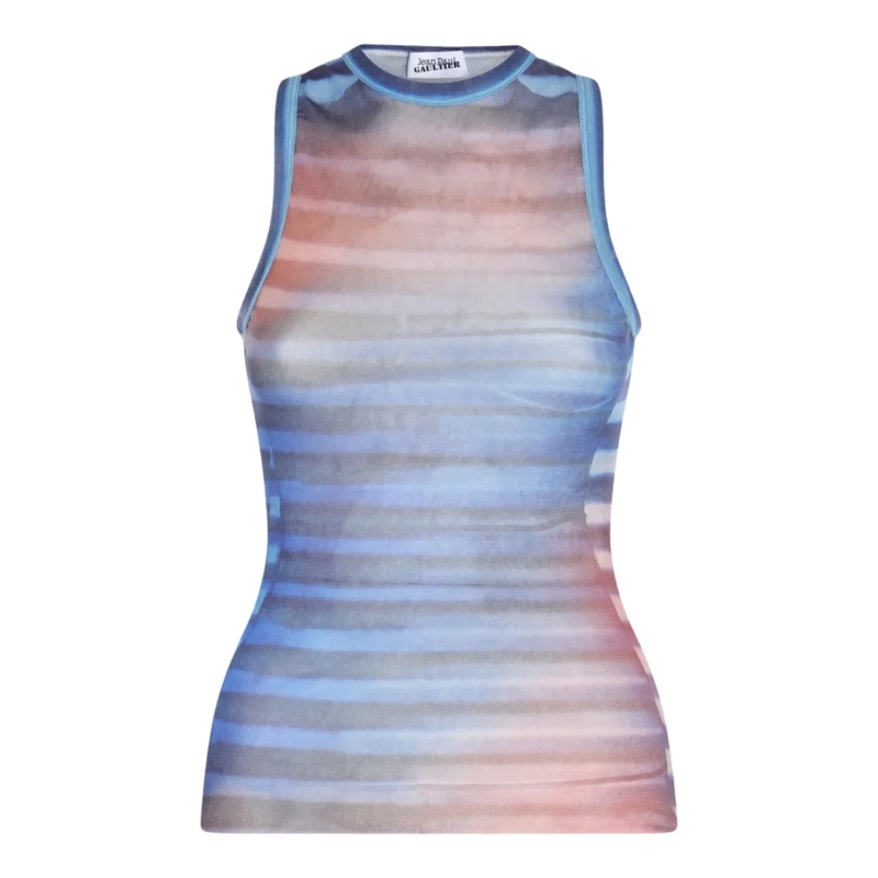 Jean Paul Gaultier Bluse Fitted Sleeveless Top With Gradient Stripes Blue