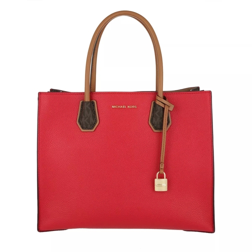 MICHAEL Michael Kors Mercer LG Convertible Tote Leather Bright Red Rymlig shoppingväska