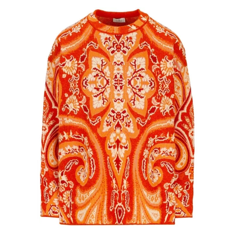 Etro Elegante Bluse Intarsia-Pattern Jumper Orange