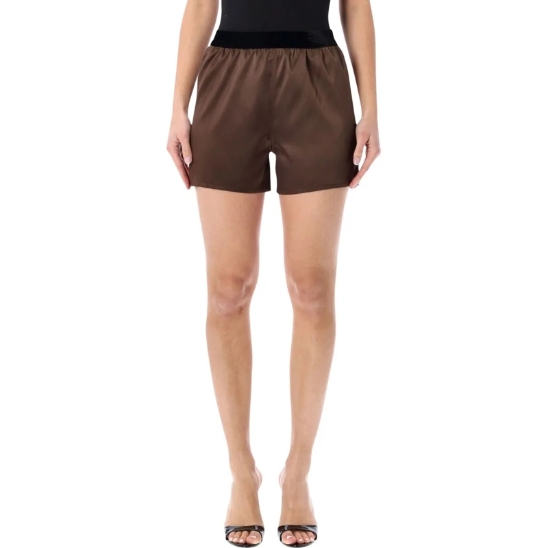Tom Ford Casual Shorts Stretch Silk Satin Pj Shorts Brown