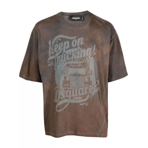 Dsquared2 Graphic-Print Brown Cotton T-Shirt Grey 