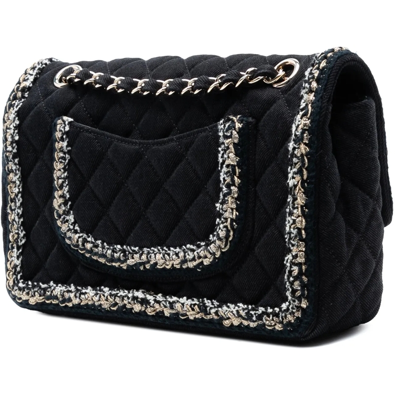 Chanel Schultertasche Medium Classic Denim Braided Single Flap schwarz