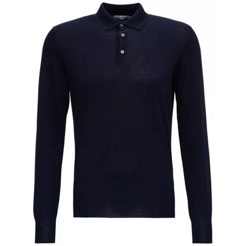 Gaudenzi Blue Long Sleeveed Polo Shirt In Wool And Silk Blue 