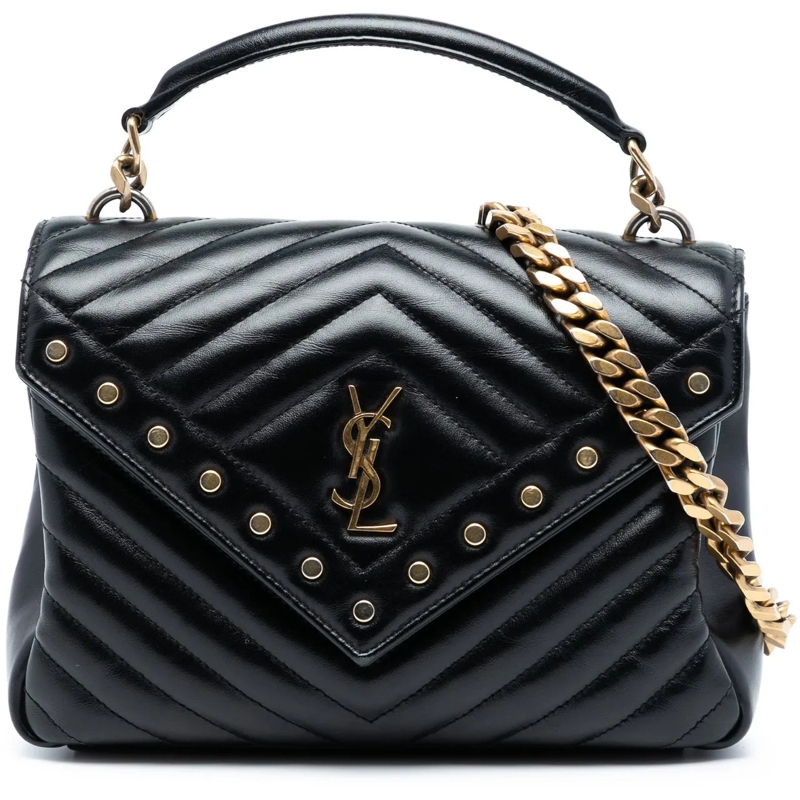 Saint Laurent Schultertasche Medium Chevron Studded Calfskin Monogram College S schwarz