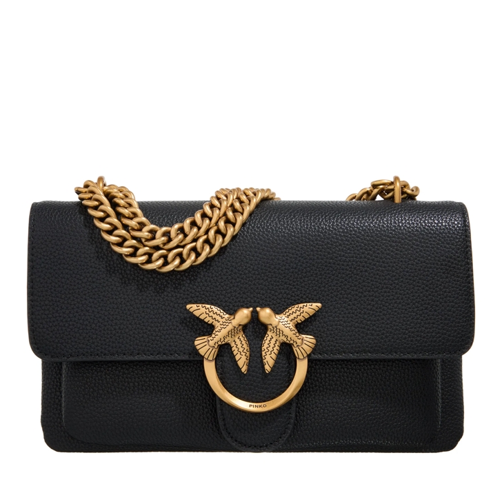 Pinko Love Soft Mini Nero Antique Gold Crossbody Bag