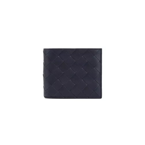 Bottega Veneta Bi-Fold Portemonnee Intrecciato Billfold Calf Leather Wallet Blue