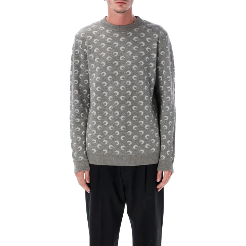 Marine Serre Pullover Moon Jacquard Crewneck Sweater Grey