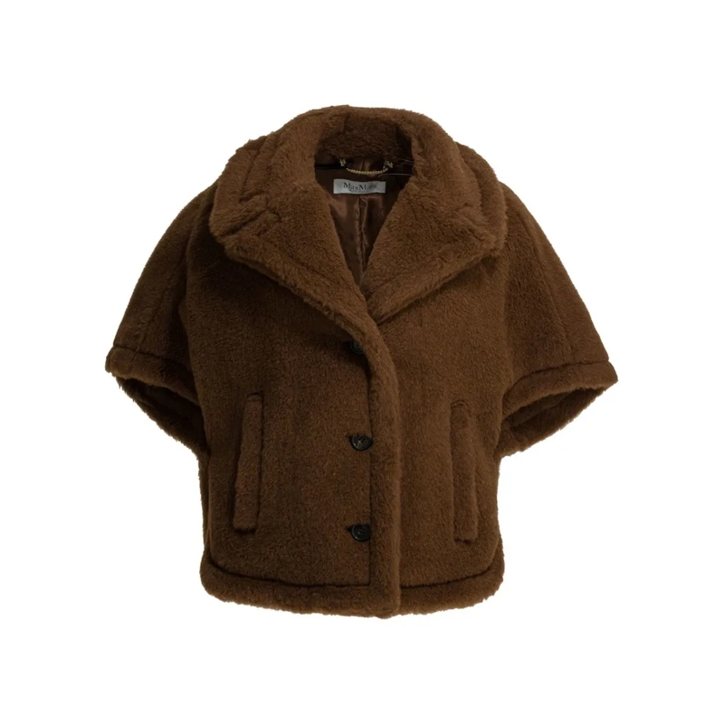 Max Mara Shearling-Jacke Cropped Textured Jacket With Wide Notched Collar Brown