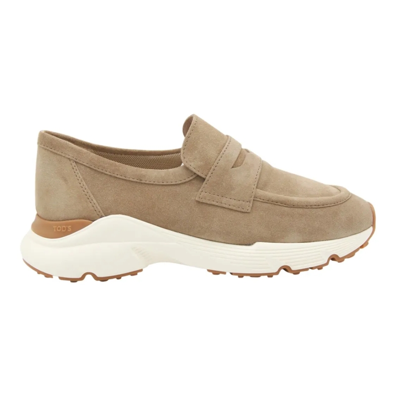 Tod's Ballerinas Suede Loafer Flats With Rubber Sole Neutrals