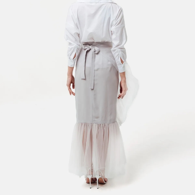 Helene Galwas Midirock Wickelrock mit Volant aus T�ll BERTARE grau(Image 3)