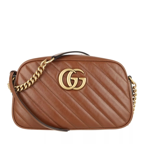Gucci GG Marmont Small Crossbody Bag Matelassé Leather Brown Camera Bag