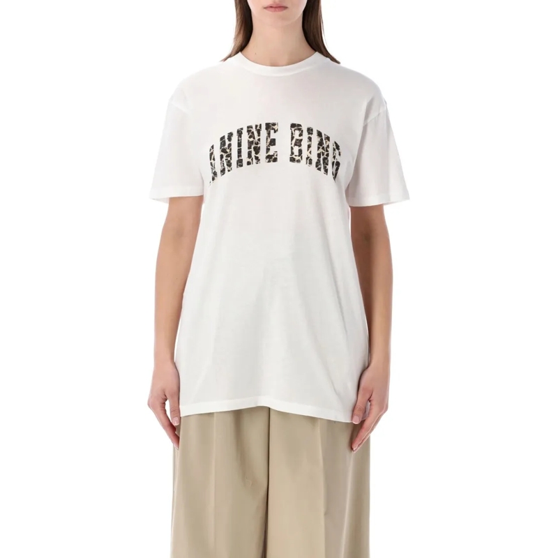 Anine Bing T-shirt Ivory Relaxed Fit T-Shirt With Subtle Leopard Logo White