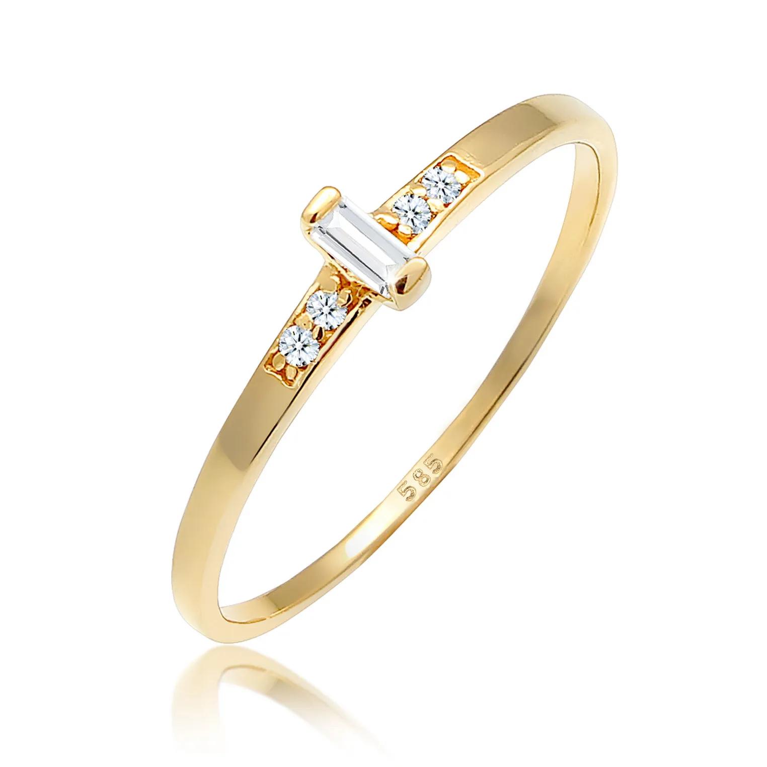 Elli Ringe - Ring Verlobung Topas Diamant (0.02 ct.) 585 Gelbgo - Gr. 52 MM - in Gold - für Damen