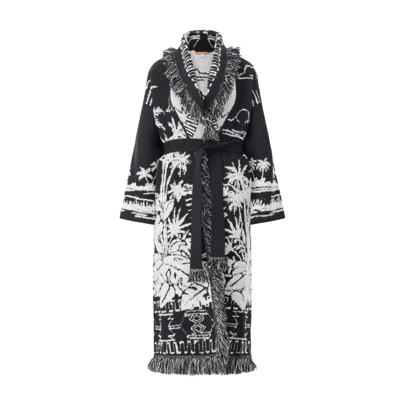 Alanui Übergangsmantel Strickmantel aus Schurwolle Schwarz