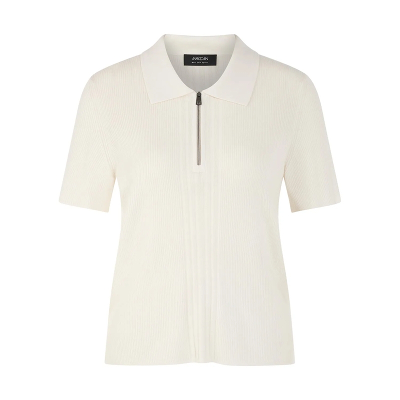 Marc Cain Polohemd Poloshirt aus Woll-Mix Weiß