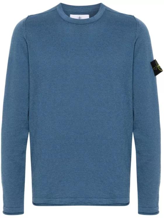 Stone Island - Compass-Badge Rolled-Trim Jumper - Größe XXL - blue