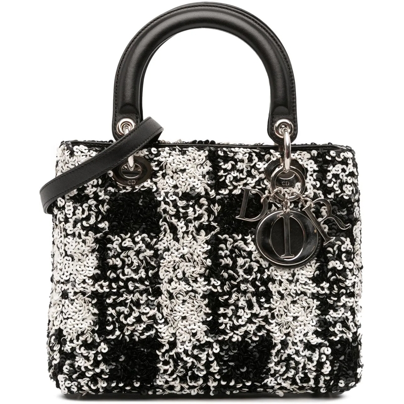 Christian Dior Schultertasche Medium Lambskin Sequin Embellished Lady Dior schwarz
