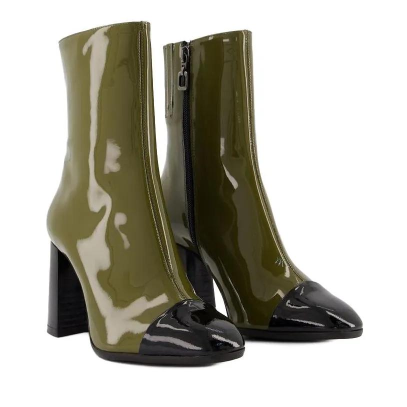 Carel Paris Stiefel - Donna Boots - Patent Leather - Khaki/Black - Gr. 35 (EU) - in Grün - für Damen