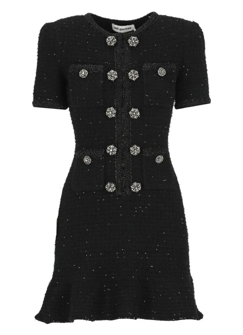 self-portrait - Black Dress With Buttons - Größe S - schwarz