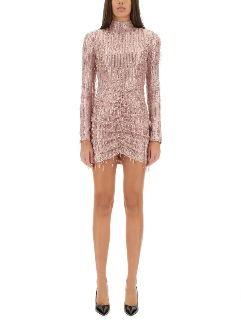 Thumbnail - Rotate - Fitted Mini Dress With High Neckline - Größe 38 - pink