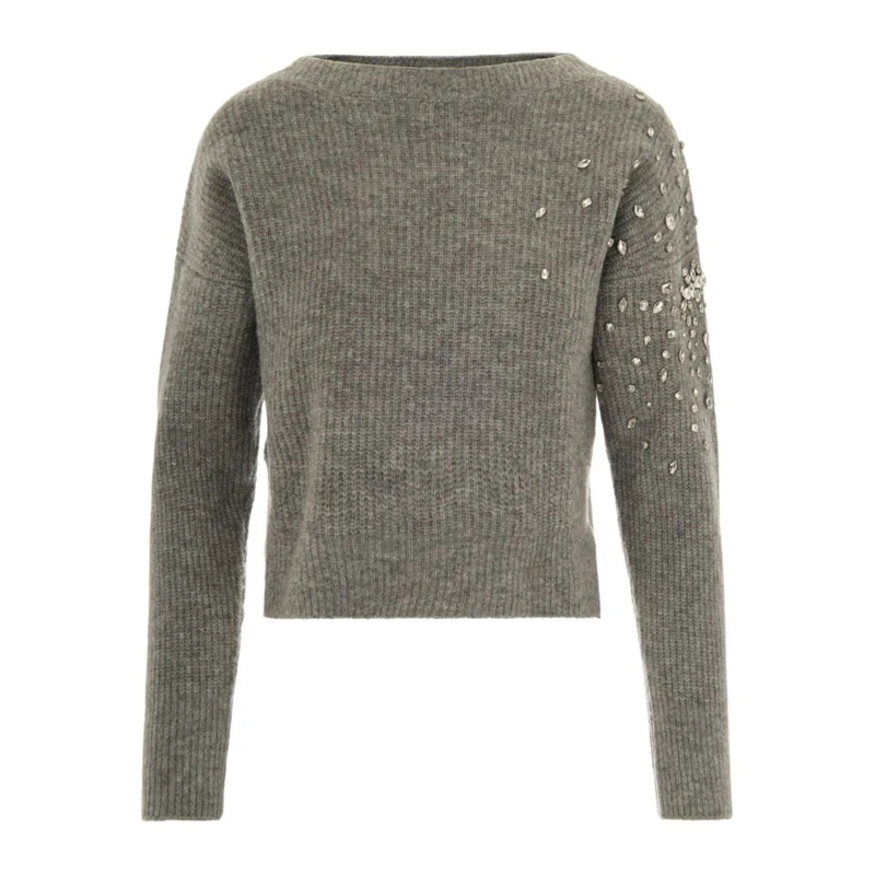 LIU JO Pull Textured Knit Sweater With Sparkling Embellishment Grey