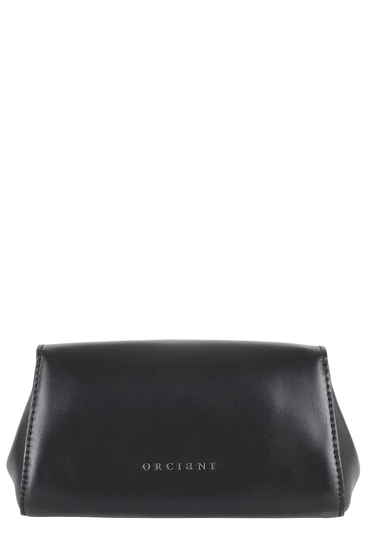 Orciani Clutches Smooth Leather Clutch With Unique Chain Handle in zwart