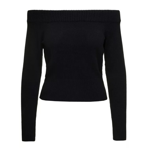 Alexander McQueen Black Off-The-Shoulders Sweater With Ribbed Trim I Black 