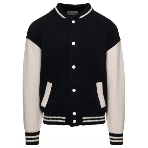 Laneus Black And White Bomber Jacket With Snap Buttons In Black Bomberjackor