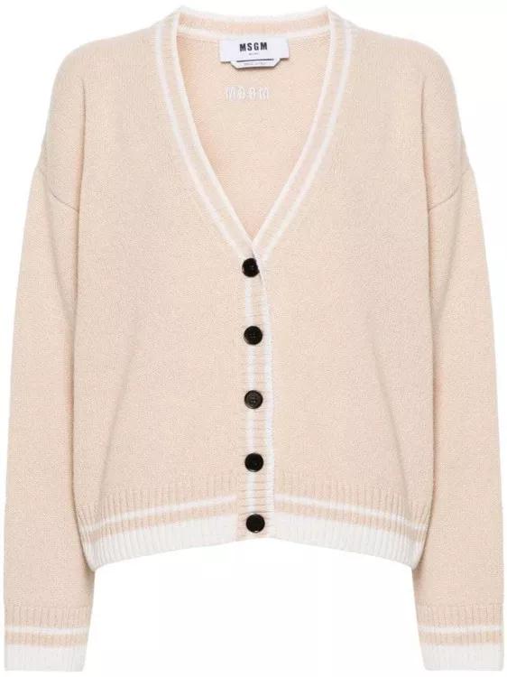 MSGM - Beige Embroidered-Logo Cardigan - Größe L -