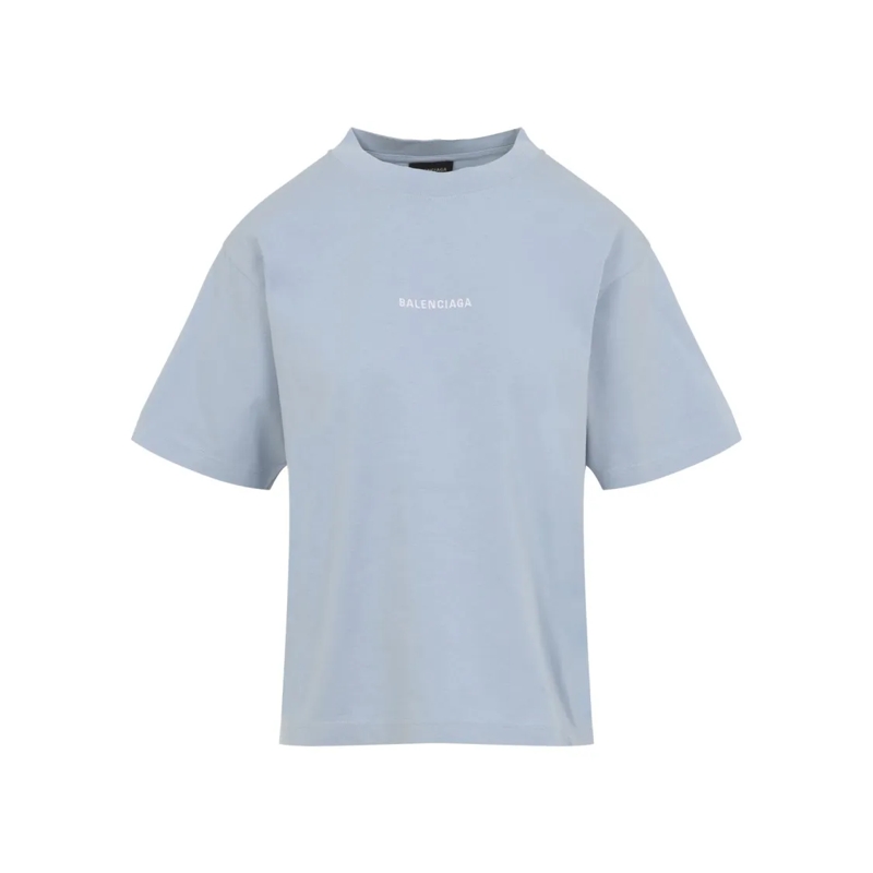 Balenciaga T-shirt Medium Fit Light Blue Cotton T-Shirt Blue