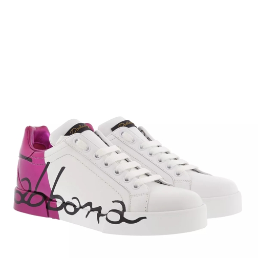 Dolce&Gabbana Portofino Sneakers Metallic Heel Leather White/Fuchsia lage-top sneaker