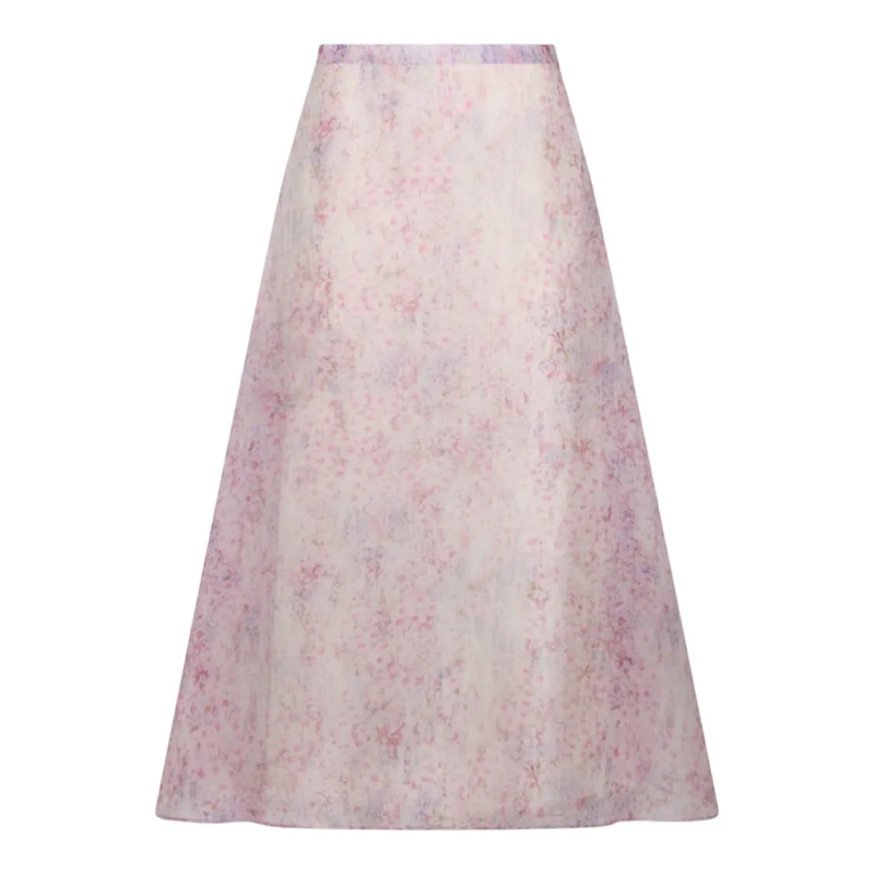 Alberta Ferretti Midirok Pastel Floral Midi Skirt With A-Line Silhouette Pink