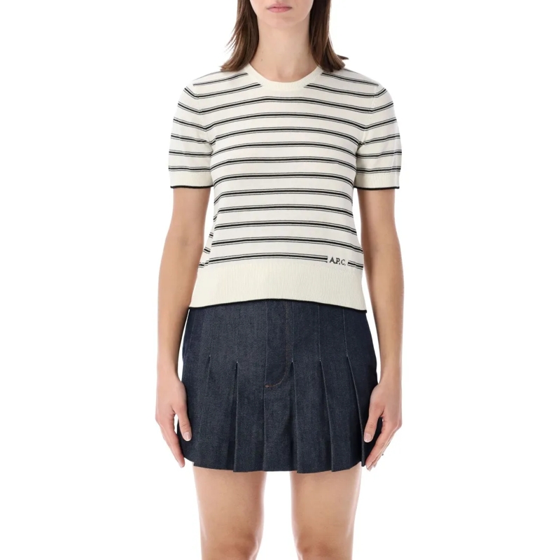 A.P.C. Trui Striped Short-Sleeve Knit Top Neutrals