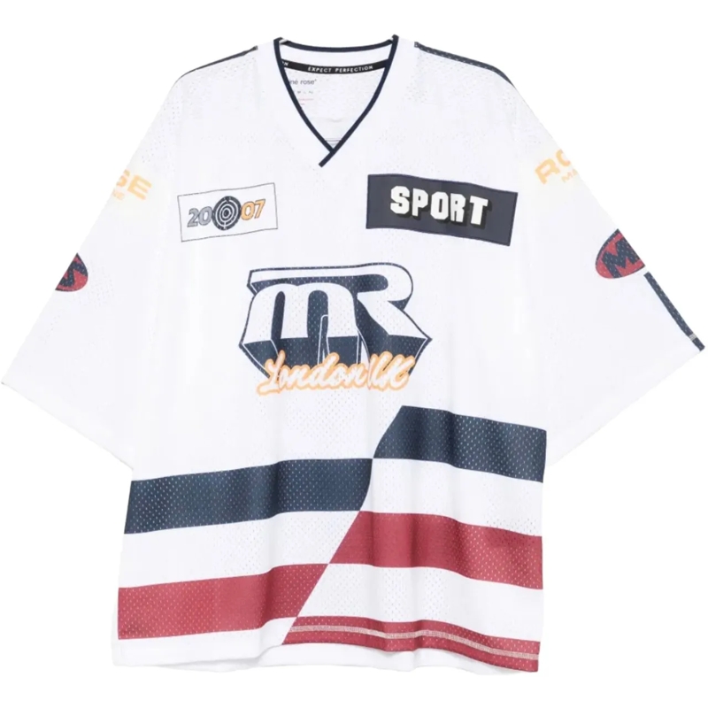 Martine Rose T-Shirt Oversized Hockey Top White Navy blau