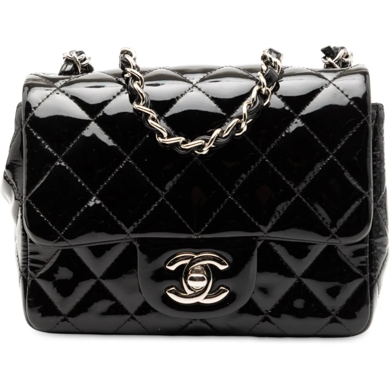Chanel Schultertasche Mini Square Classic Patent Single Flap schwarz