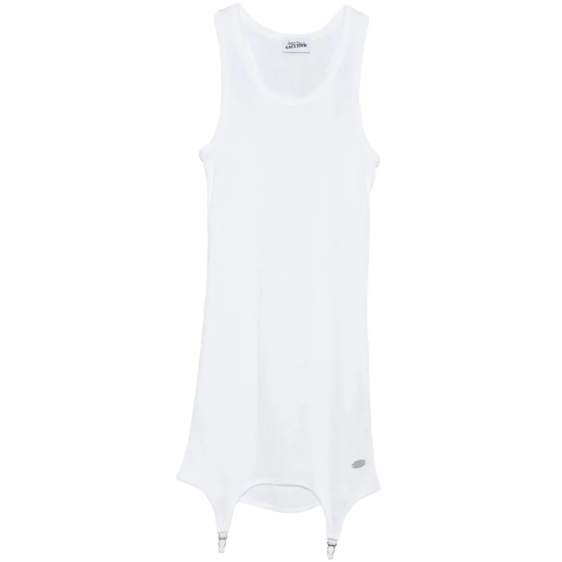 Jean Paul Gaultier Robe midi Cotton Ribbed Short Dress With Lingerie Garter Whi weiß